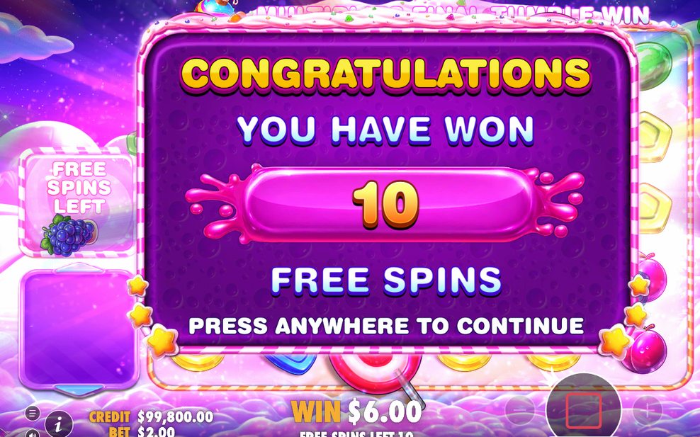Free spins där tre lollipops ger fem extra spins